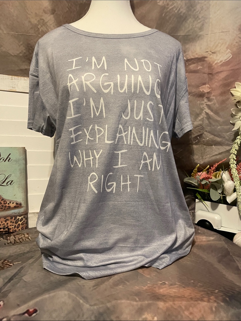 Light Gray Short Sleeve Graphic Tee with White Script